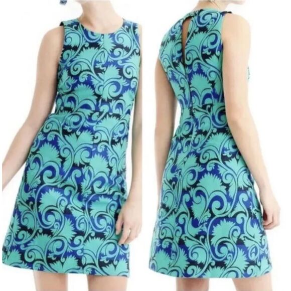 J.Crew Size 2 Mini Dress Blue Vineyard Jacquard Sleeveless A-Line - Picture 1 of 10